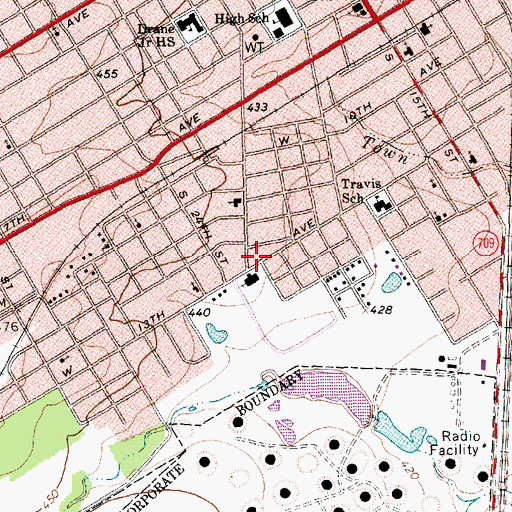 Topographic Map of Church of God, TX
