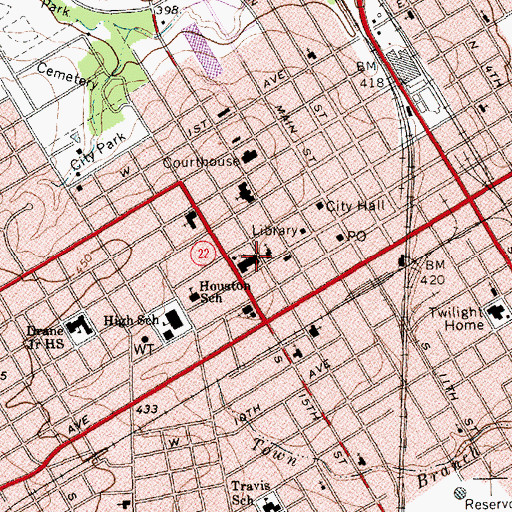 Topographic Map of Saint Johns Episcopal Church, TX