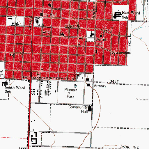 Topographic Map of Calvary Baptist Church Dumas, TX