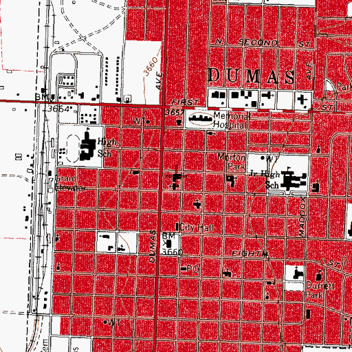 Topographic Map of First Baptist Church, TX