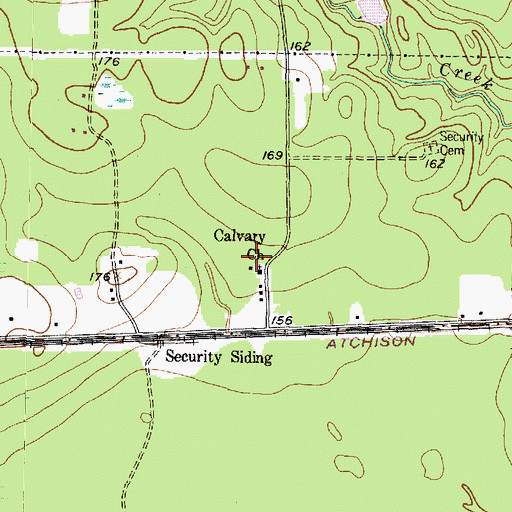 Topographic Map of Security Calvery Baptist Church, TX