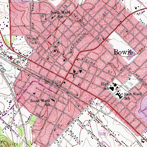 Topographic Map of First Baptist Church, TX