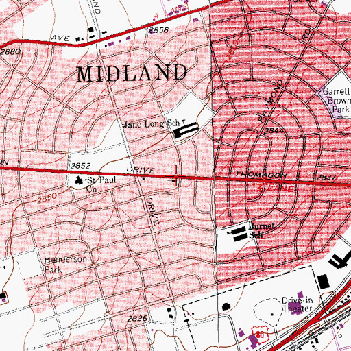 Topographic Map of Temple Baptist Church, TX