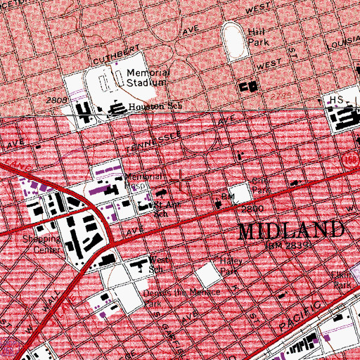 Topographic Map of Saint Anns Catholic Church, TX
