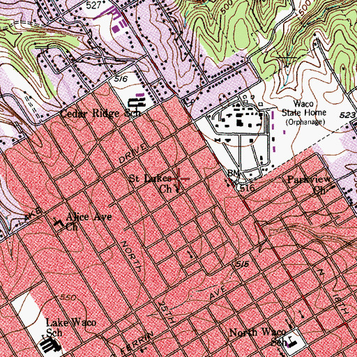 Topographic Map of Saint Lukes Church, TX