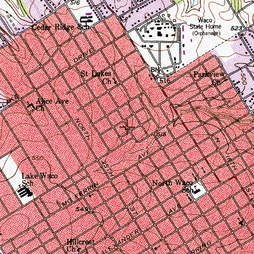 Topographic Map of Waco Bible Chapel Church, TX