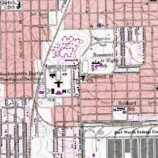 Topographic Map of Gambrell Street Baptist Church, TX