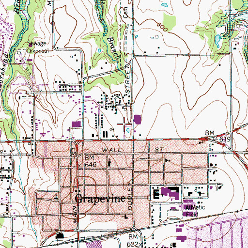 Topographic Map of Grapevine Baptist Church, TX