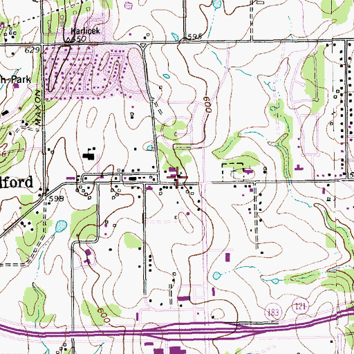 Topographic Map of First Baptist Church of Bedford, TX