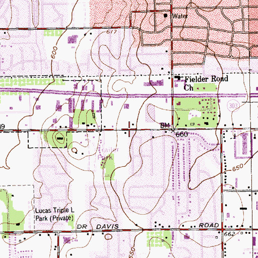 Topographic Map of Harmony Baptist Church, TX