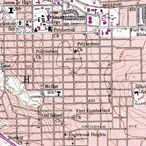 Topographic Map of Baptist Church, TX