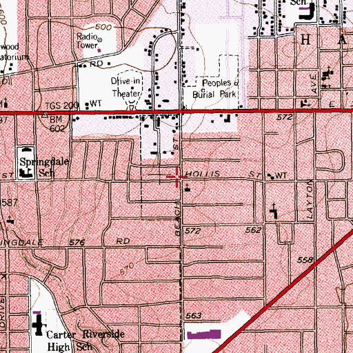 Topographic Map of Beach Street Baptist Church, TX