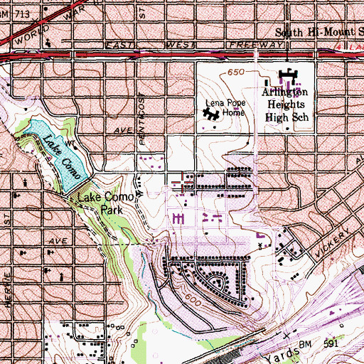 Topographic Map of Arlington Heights Assembly of God Church, TX