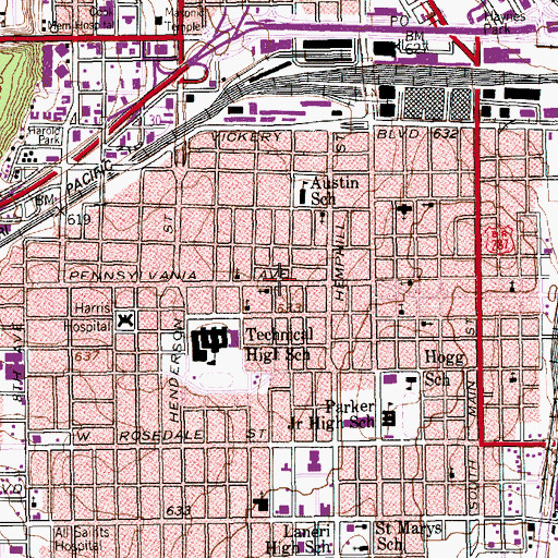 Topographic Map of Central Assembly of God Church, TX