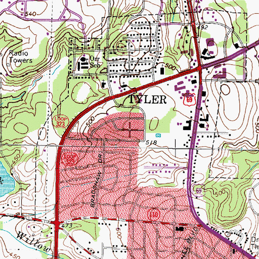 Topographic Map of Tyler First United Methodist Church, TX