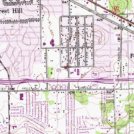 Topographic Map of Forest Hill Assembly of God Church, TX