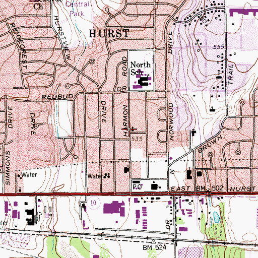 Topographic Map of Harmon Rita Road Assembly of God Church, TX