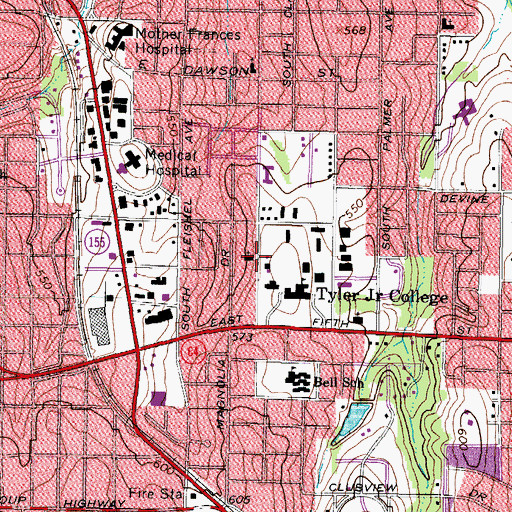 Topographic Map of Community Bible Church, TX