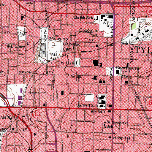 Topographic Map of West Fellowship Hall Church, TX