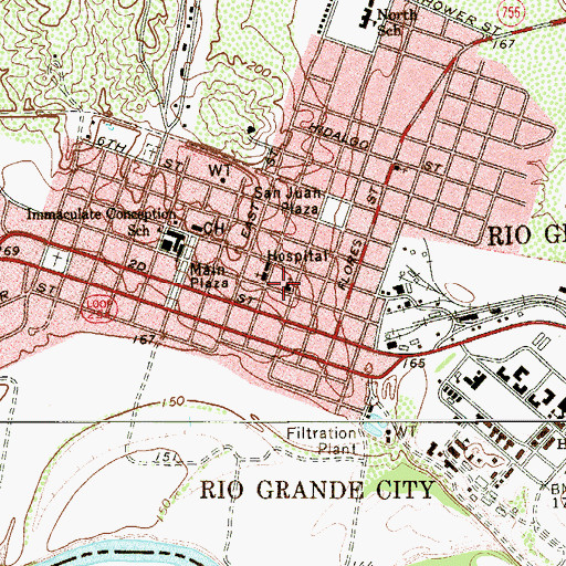 Topographic Map of Primera Iglesia Bautista Church, TX