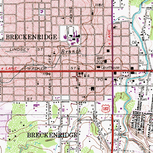 Topographic Map of Sacred Heart Catholic Church, TX