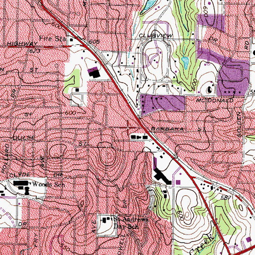 Topographic Map of Green Acres Baptist Church, TX