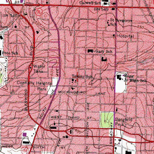 Topographic Map of Iglesia Bautisa Centro Church, TX