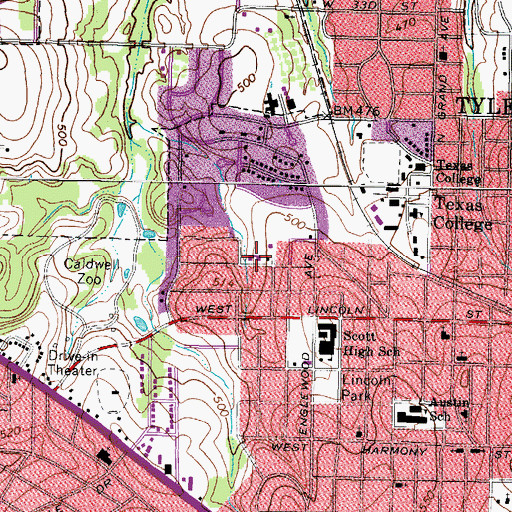 Topographic Map of Metropolitan Baptist Church, TX
