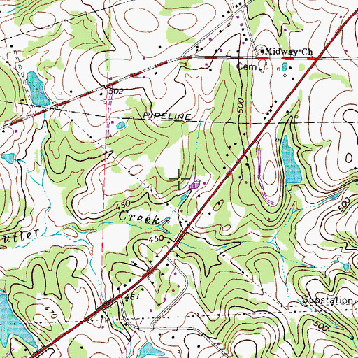 Topographic Map of Midway Baptist Church, TX