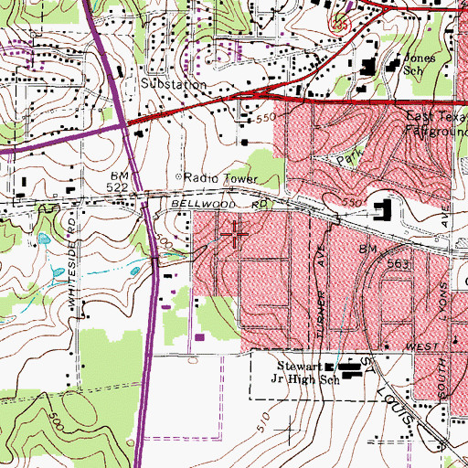 Topographic Map of Mount Calvary Baptist Church, TX