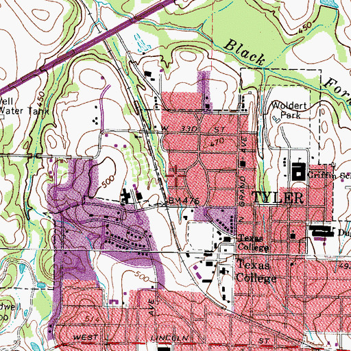 Topographic Map of True Light Baptist Church, TX