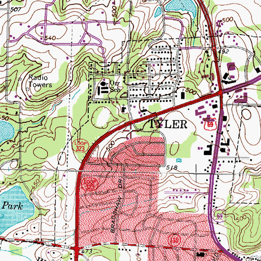 Topographic Map of Tyland Baptist Church, TX