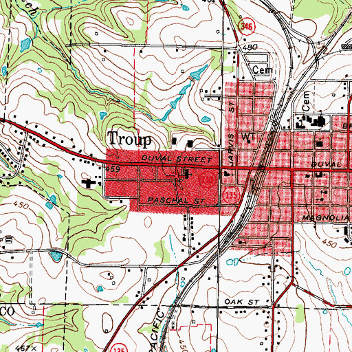 Topographic Map of West Duval Baptist Church, TX