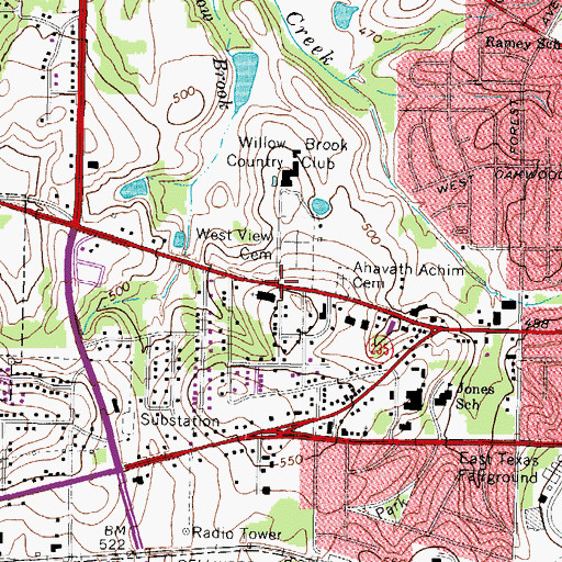 Topographic Map of Willow Brook Baptist Church, TX