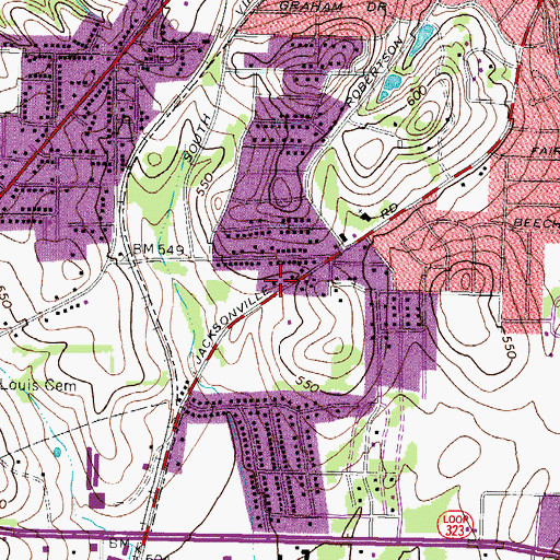Topographic Map of Woodland Hills Baptist Church, TX