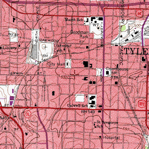 Topographic Map of West Erwin Church of Christ, TX
