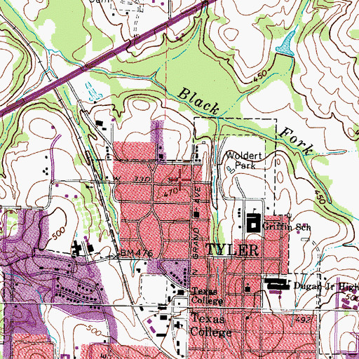 Topographic Map of Greater Love Temple Church of God in Christ, TX