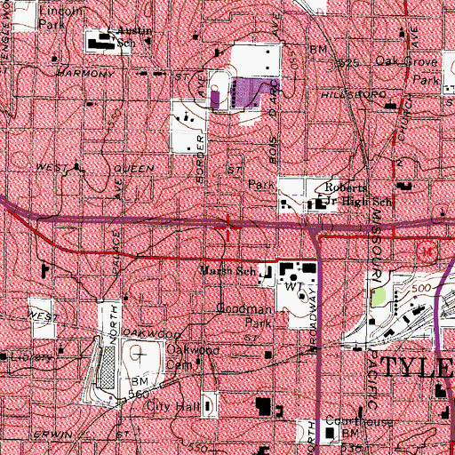 Topographic Map of Longs Chapel Church of God in Christ, TX