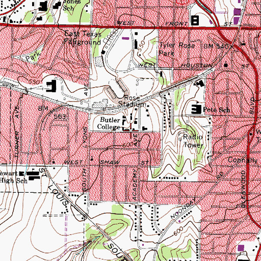 Topographic Map of Porters Chapel Church of God in Christ, TX