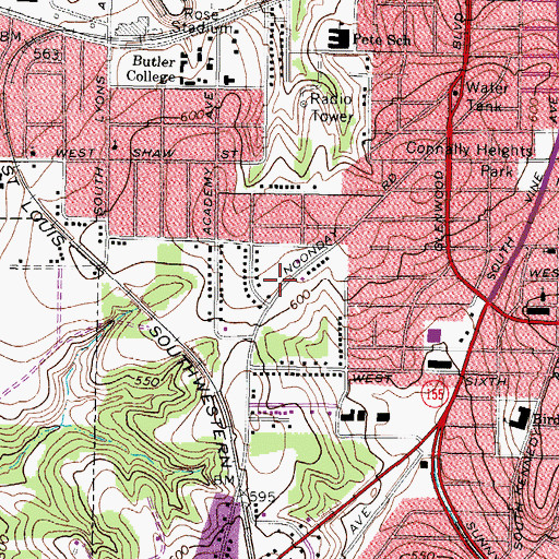 Topographic Map of Rosedale Church of God in Christ, TX
