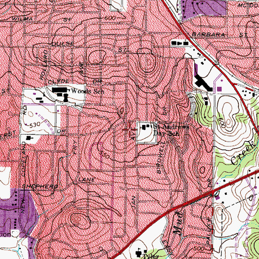 Topographic Map of Saint Francis Episcopal Church, TX