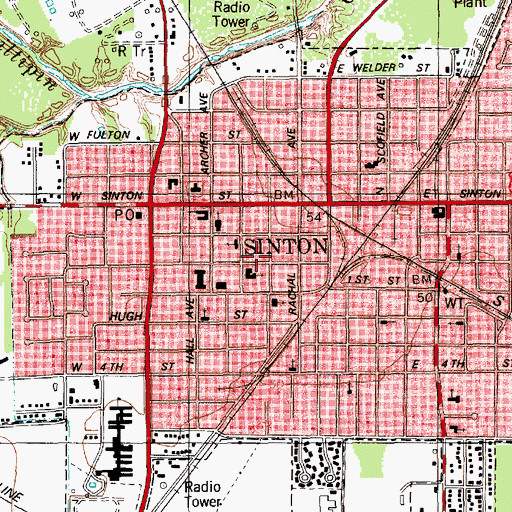 Topographic Map of Sinton Presbyterian Church, TX