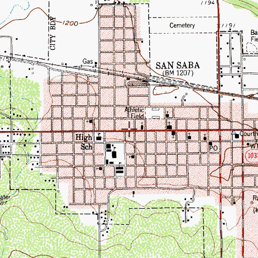 Topographic Map of Saint Marys Catholic Church, TX