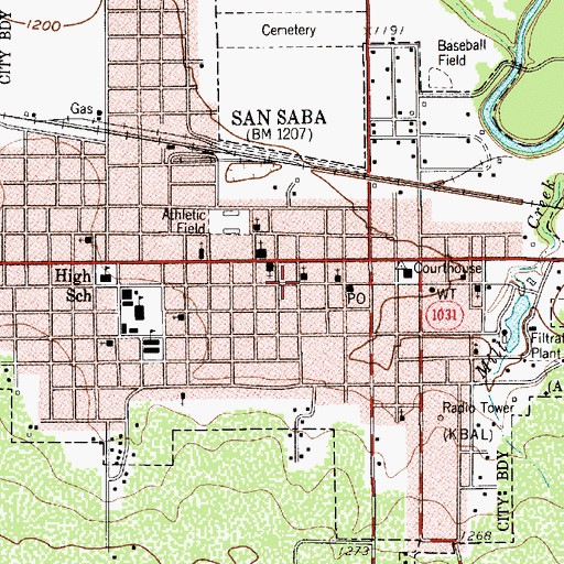 Topographic Map of First Presbyterian Church, TX