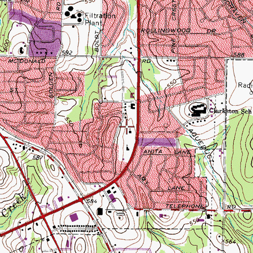 Topographic Map of Victory Assembly of God Church, TX