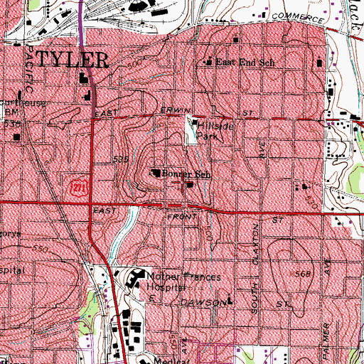Topographic Map of East Tyler Baptist Church, TX