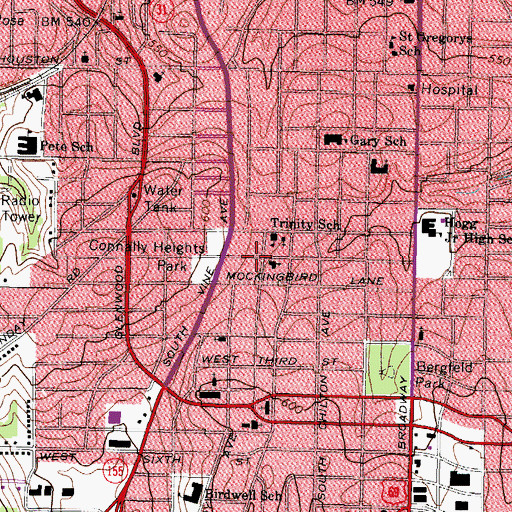 Topographic Map of Family Way Missionary Baptist Church, TX