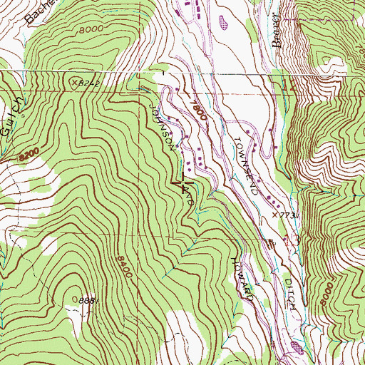 Topographic Map of Johnson and Howard Ditch, CO