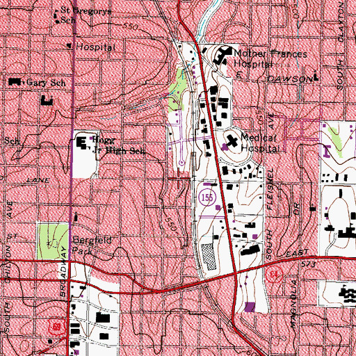 Topographic Map of First Baptist Church, TX