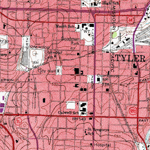 Topographic Map of First Baptist Church, TX